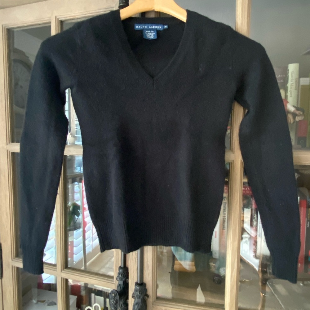 Ralph Lauren Women's Classic Black V-Neck Sweater